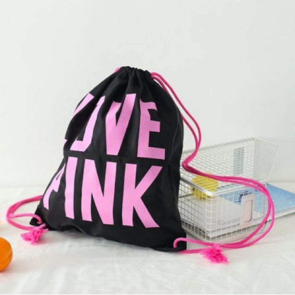 - VS Love Pink Drawstring Backpack (Black/Pink)